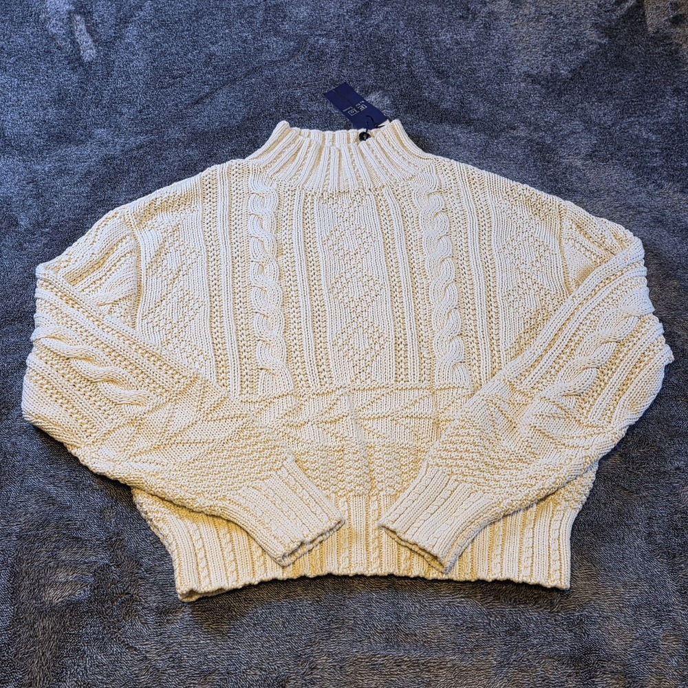 Polo Ralph Lauren Fisherman Aran Knit Mockneck Sweater Womens M Heavy Cotton